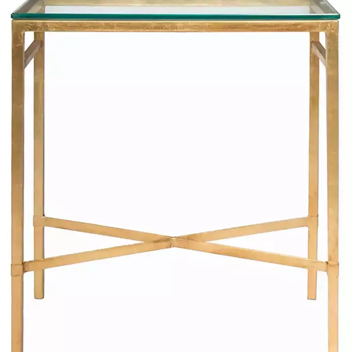 Gold Metal and Glass Side Table