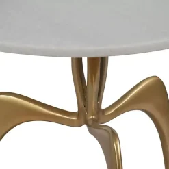 Gold Metal and Marble Modern Abstract Accent Table