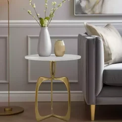 Gold Metal and Marble Modern Abstract Accent Table