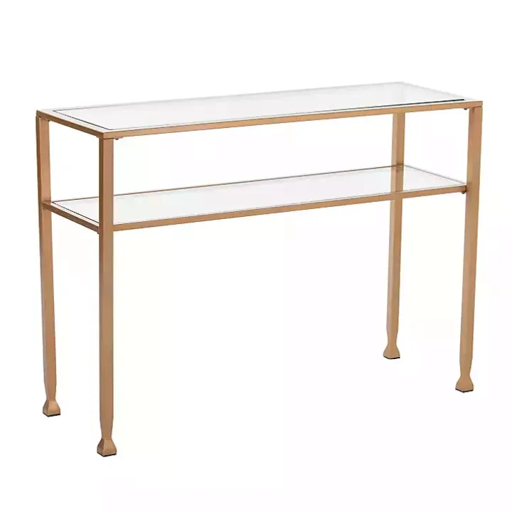 Gold Metal and Tempered Glass Console Table