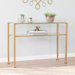 Gold Metal and Tempered Glass Console Table