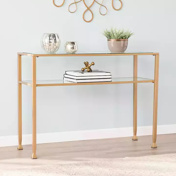 Gold Metal and Tempered Glass Console Table