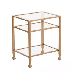 Gold Metal and Tempered Glass Side Table