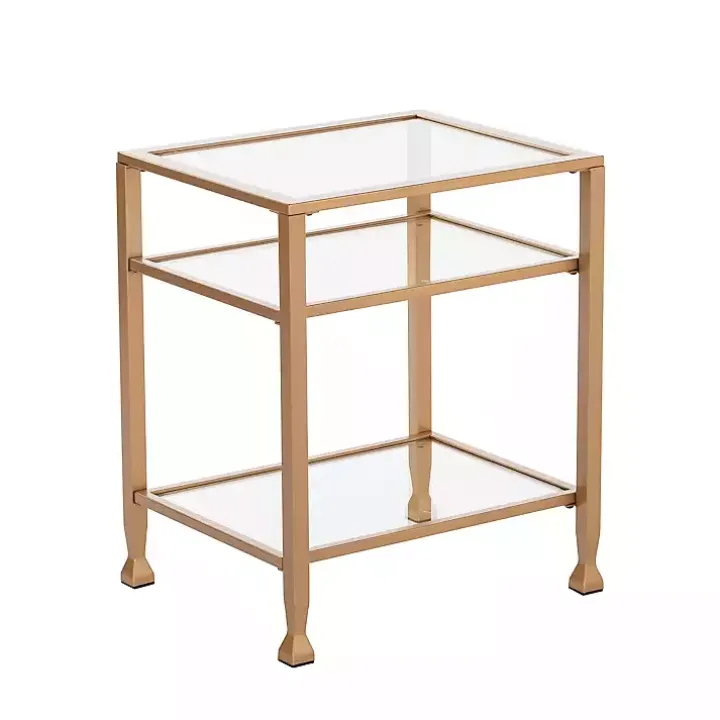 Gold Metal and Tempered Glass Side Table