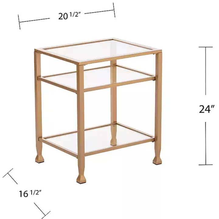 Gold Metal and Tempered Glass Side Table