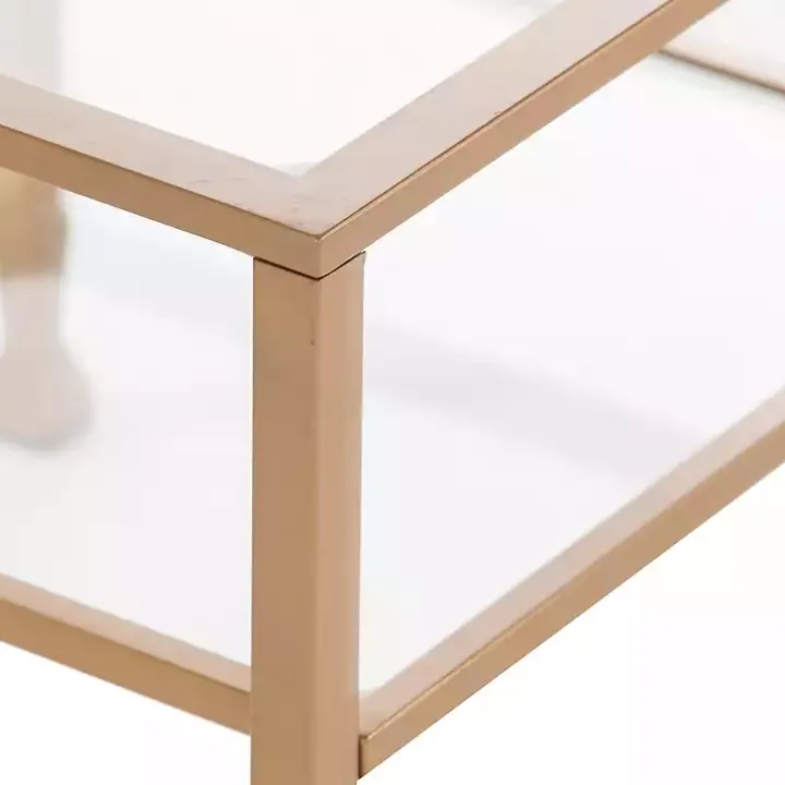 Gold Metal and Tempered Glass Side Table