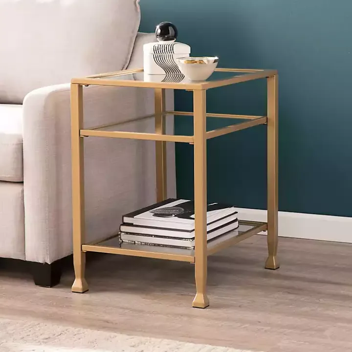 Gold Metal and Tempered Glass Side Table