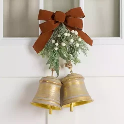 Gold Metal Bells with Brown Ribbon