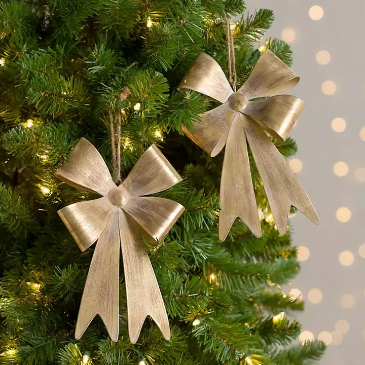 Gold Metal Bow Ornaments, Set of 2
