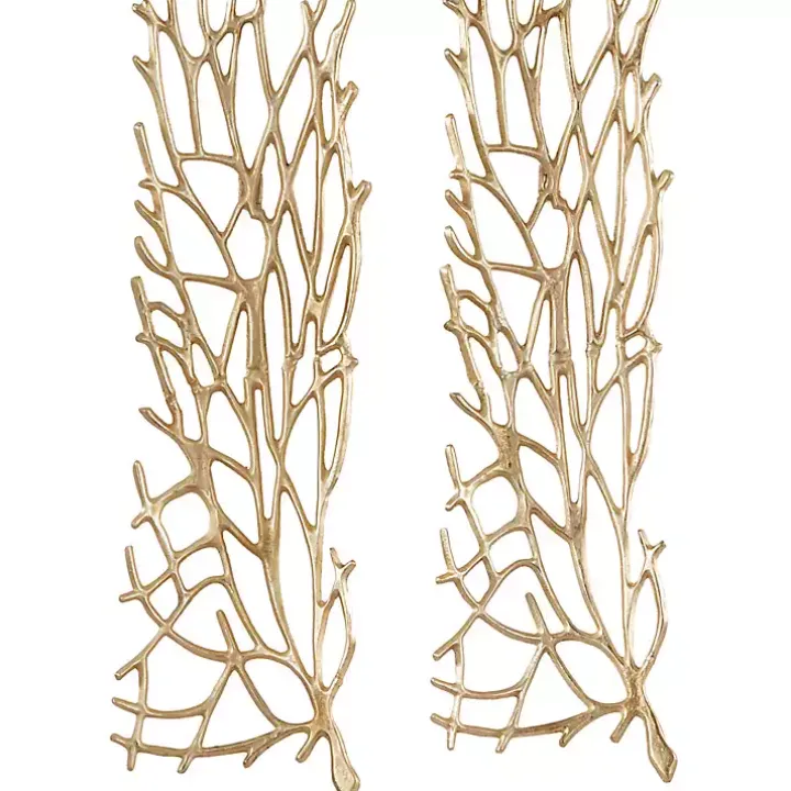 Gold Metal Coral Panel Wall Plaques, Set of 2
