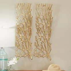 Gold Metal Coral Panel Wall Plaques, Set of 2
