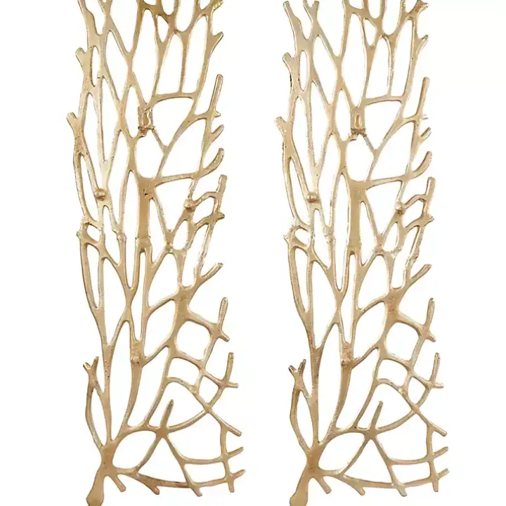 Gold Metal Coral Panel Wall Plaques, Set of 2