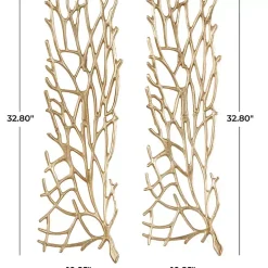 Gold Metal Coral Panel Wall Plaques, Set of 2
