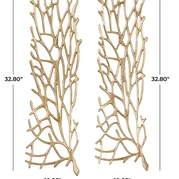 Gold Metal Coral Panel Wall Plaques, Set of 2