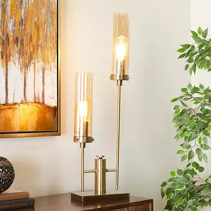 Gold Metal Double Stem Table Lamp