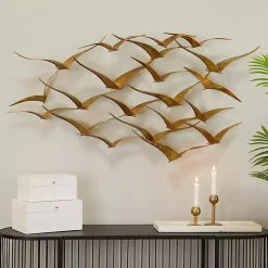 Gold Metal Flock of Birds Wall Plaque