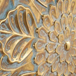Gold Metal Floral Embossed Wall Sculpture