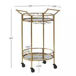 Gold Metal Frame Bar Cart with Mirrored Shelves