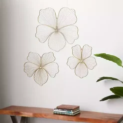 Gold Metal Frame Floral Wall Plaques, Set of 3