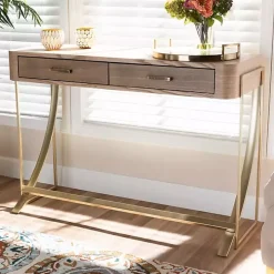 Gold Metal Frame Two-Drawer Console Table
