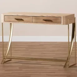 Gold Metal Frame Two-Drawer Console Table