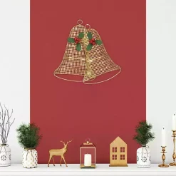 Gold Metal Holiday Bells Wall Plaque