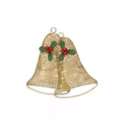 Gold Metal Holiday Bells Wall Plaque