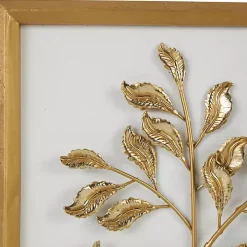 Gold Metal Leaves Framed Wall Plaques, Set of 2