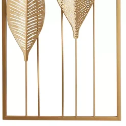 Gold Metal Leaves Wall Plaques, Set of 2