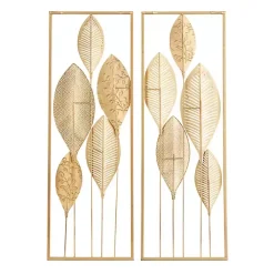 Gold Metal Leaves Wall Plaques, Set of 2