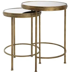 Gold Metal Mirror Top 2-pc. Nesting Side Table Set