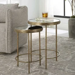 Gold Metal Mirror Top 2-pc. Nesting Side Table Set