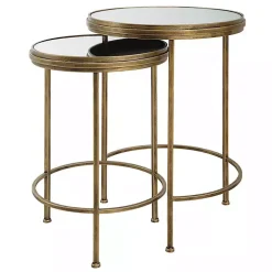 Gold Metal Mirror Top 2-pc. Nesting Side Table Set