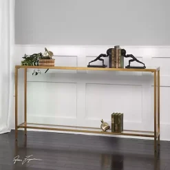 Gold Metal Mirrored Top Slim Console Table