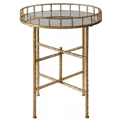 Gold Metal Mirrored Tray Accent Table