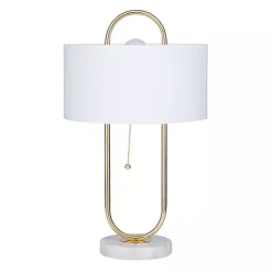 Gold Metal Open Loop Stem White Round Table Lamp