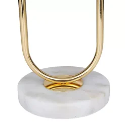 Gold Metal Open Loop Stem White Round Table Lamp