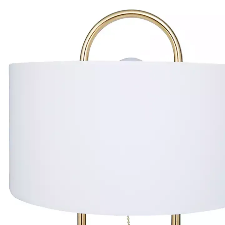 Gold Metal Open Loop Stem White Round Table Lamp