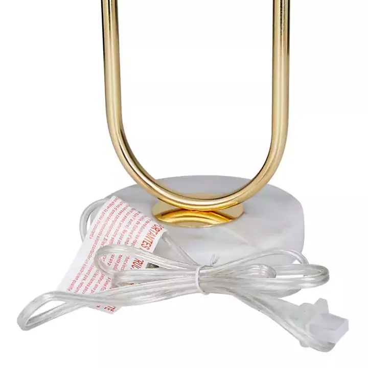 Gold Metal Open Loop Stem White Round Table Lamp