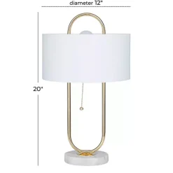 Gold Metal Open Loop Stem White Round Table Lamp