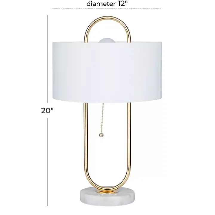 Gold Metal Open Loop Stem White Round Table Lamp
