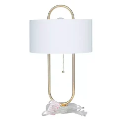 Gold Metal Open Loop Stem White Round Table Lamp