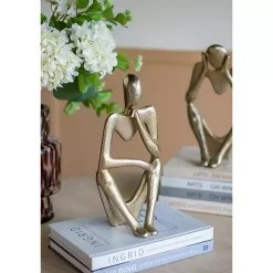 Gold Metal Pondering Figure I Sculpture
