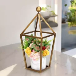 Gold Metal Pyramid Top Lantern