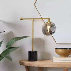 Gold Metal Smoked Glass Shade Table Lamp