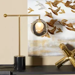 Gold Metal Smoked Glass Shade Table Lamp