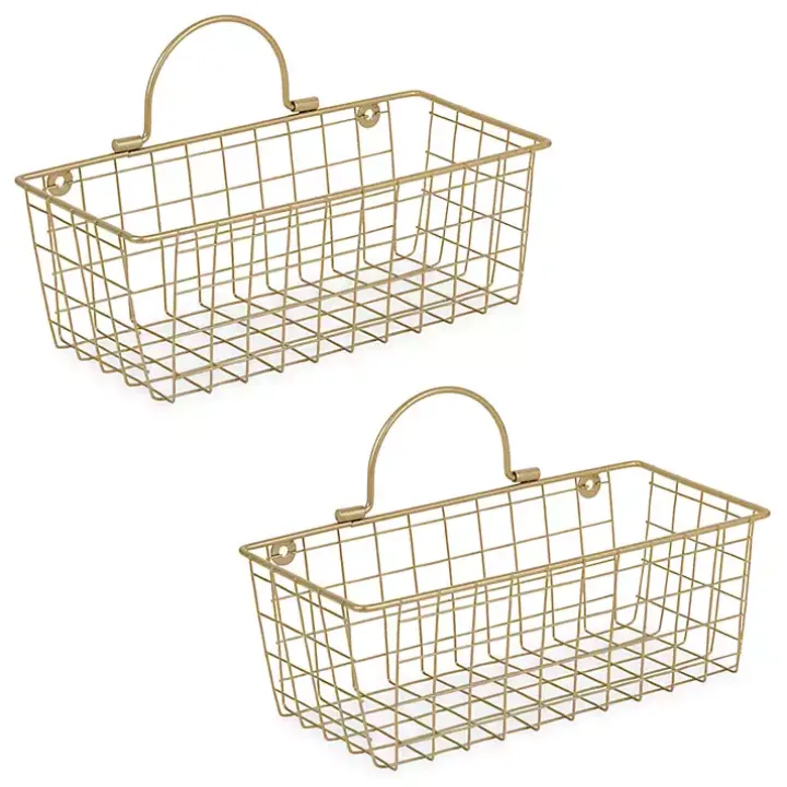 Gold Metal Wire Cage Wall Baskets, Set of 2