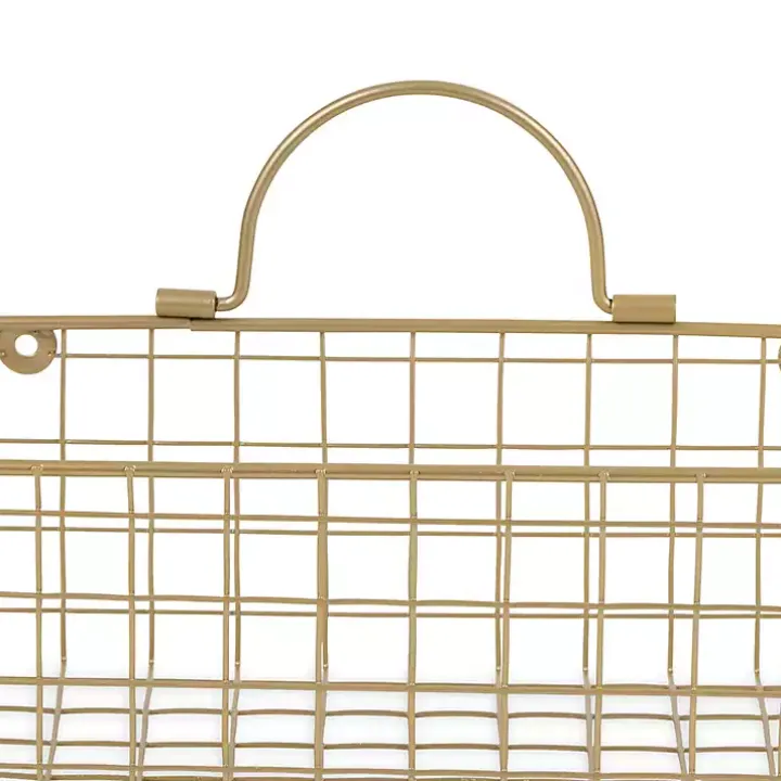 Gold Metal Wire Cage Wall Baskets, Set of 2