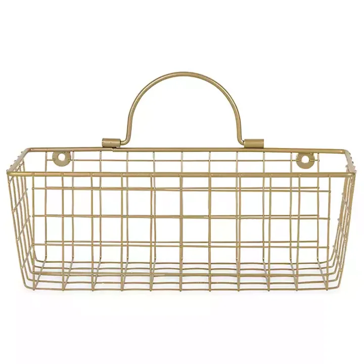 Gold Metal Wire Cage Wall Baskets, Set of 2