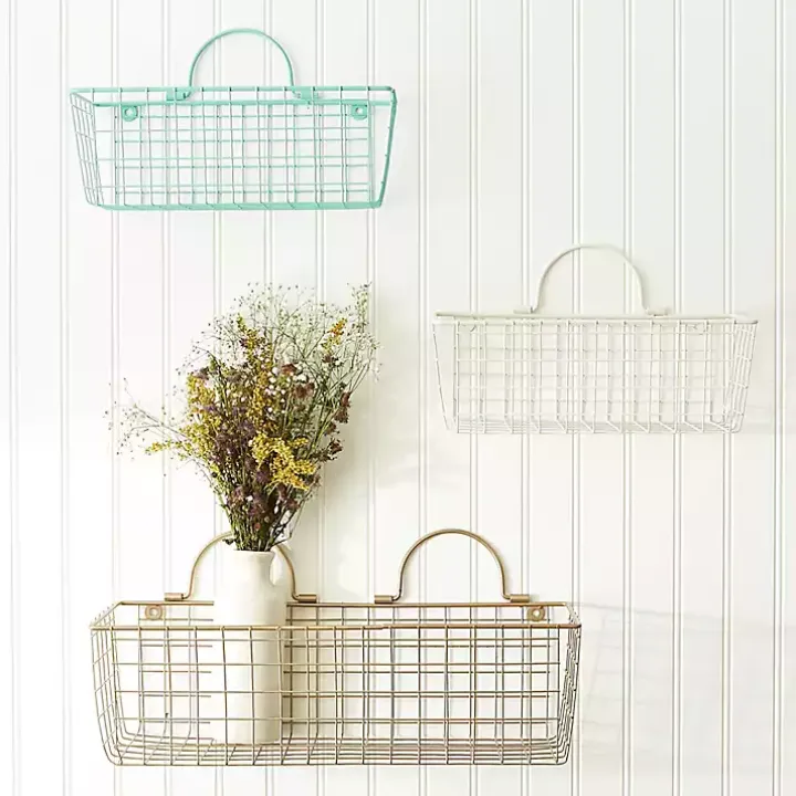 Gold Metal Wire Cage Wall Baskets, Set of 2